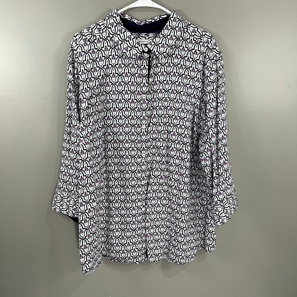 Foxcroft Button Up Shirt Womens 22W Purple Wrinkle Free Shaped Cotton Blouse